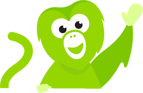 Chiku, the Wanderu monkey, peeking over the top of the ticket and waving