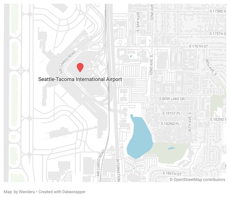A map showing the location of the Seattle Tacoma International Airport in Seattle. A map showing the location of the Seattle Tacoma International Airport in Seattle.