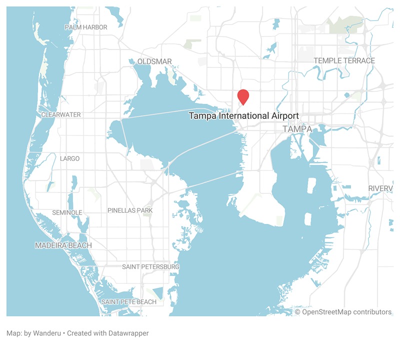 A map showing the location of the Tampa International Airport in Tampa. A map showing the location of the Tampa International Airport in Tampa.