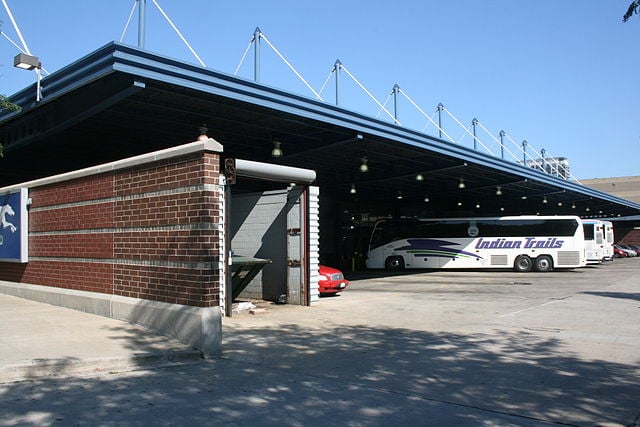 View of the bus bay at the Greyhound Station in Chicago View of the bus bay at the Greyhound Station in Chicago