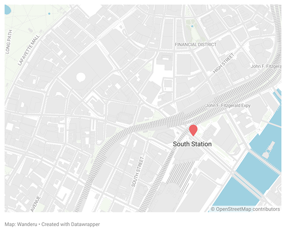 South Station location in Boston South Station location in Boston