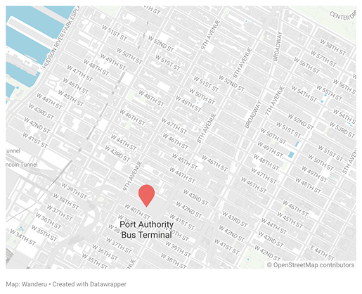 Port Authority Bus Terminal location in New York City Port Authority Bus Terminal location in New York City