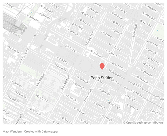 Penn Station location in New York City Penn Station location in New York City
