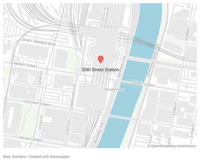 30th Street Station location in Philadelphia 30th Street Station location in Philadelphia