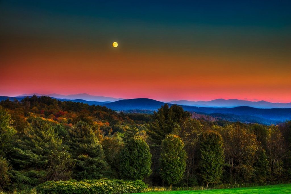 Sun setting over the Green Mountains.
