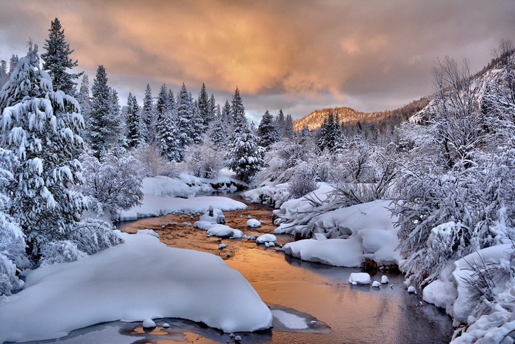 Photo of a frozen creek in Lake Tahoe, CA.