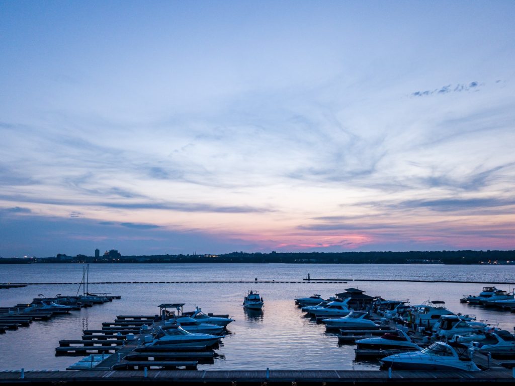 Peoria's waterfront at sunset