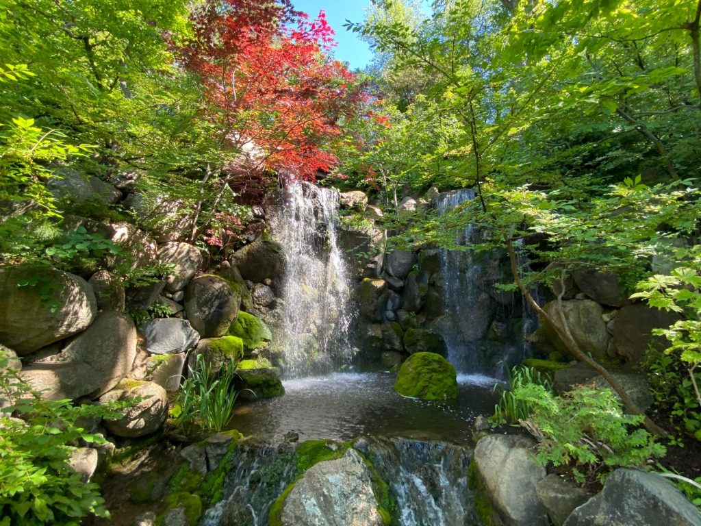 A waterfall in Rockford's Anderson Japanese Gardens