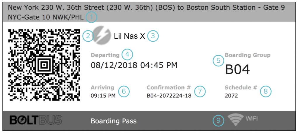 This is a sample BoltBus ticket.