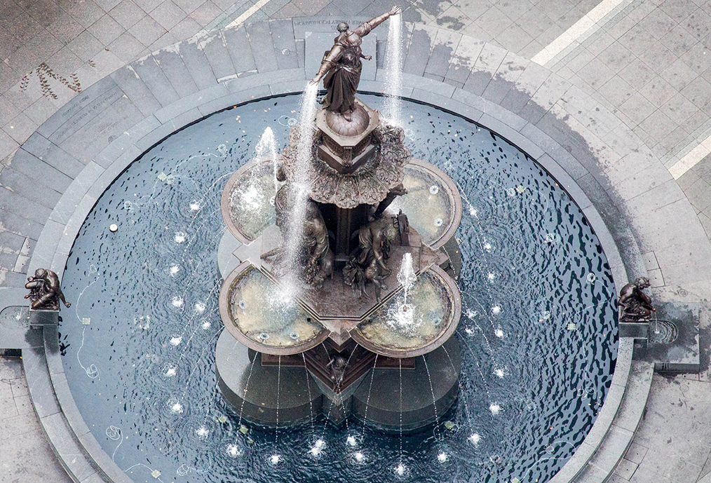 Overhead view of Fountain Square in Cincinnati.