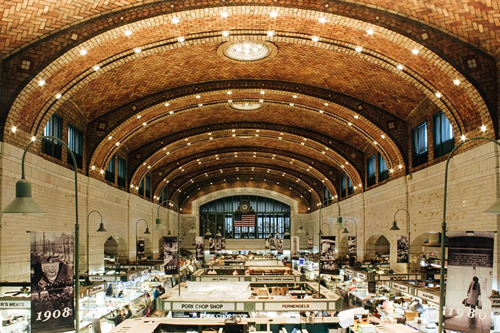 Photo of the interior Cleveland's West Side Market.