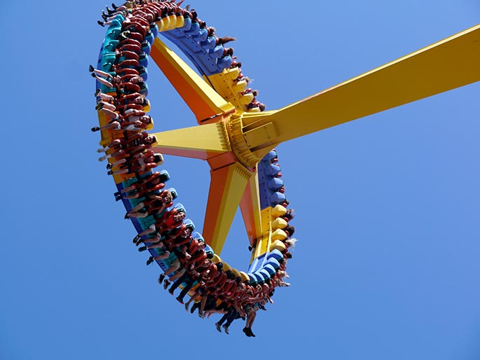 Photo of an amusement park ride at the Cedar Point theme park in Sandusky, Ohio.