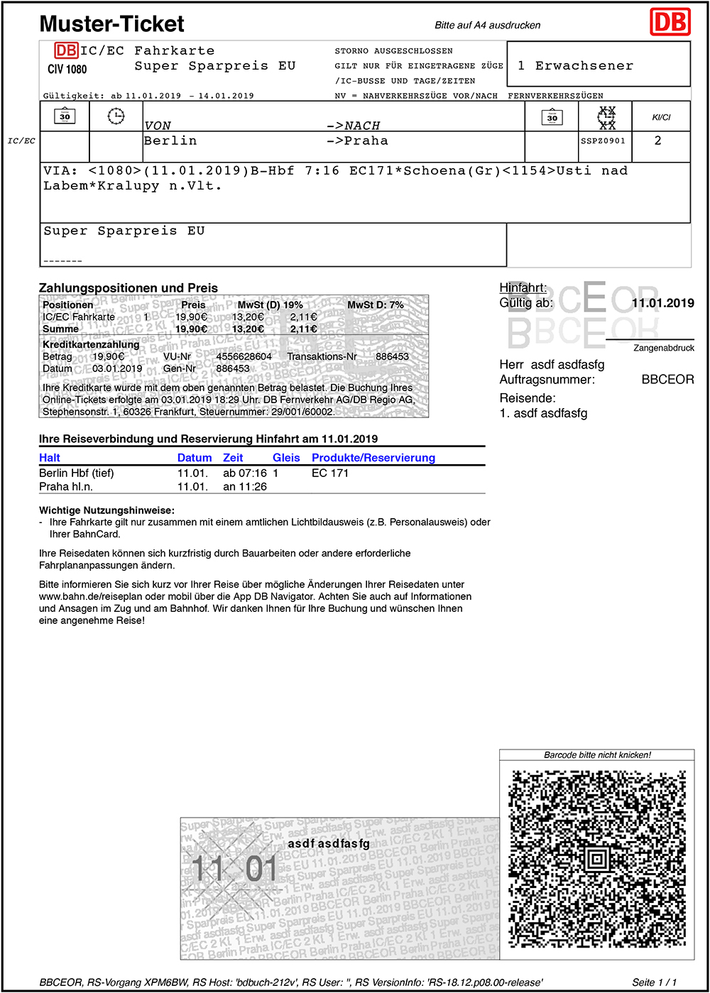 This is an example of a Deutsche Bahn ticket in German.