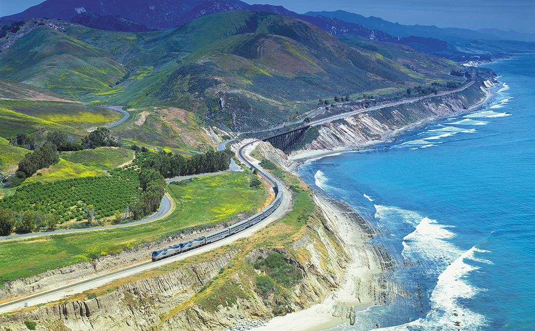 Amtrak's Coast Starlight weaves up the Pacific Coast.