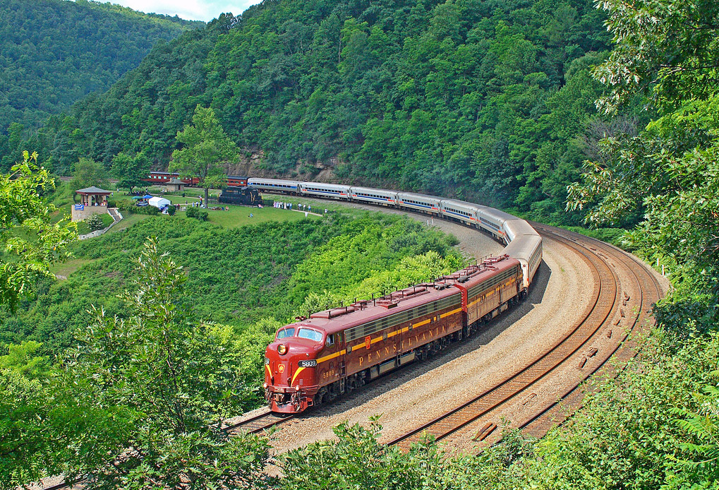 The historic Horseshoe Curve on Amtrak's Pennsylvanian service.