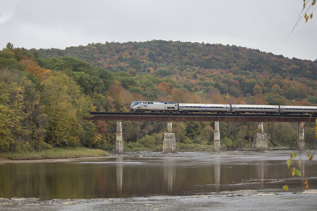 Amtrak's Vermonter crosses the White River in autumn.