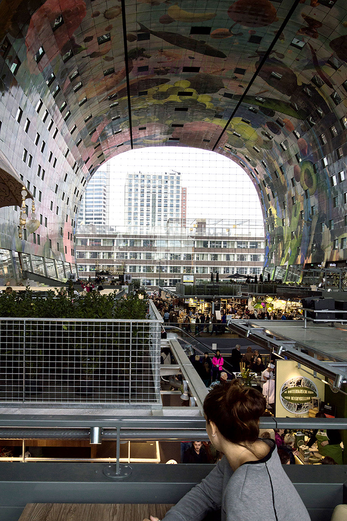 Photo of the open-air Markthal in Rotterdam, Netherlands.