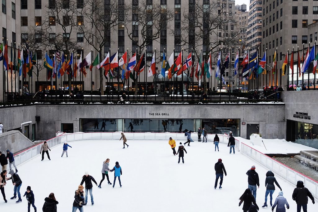 Skaters out on the Rockefeller Center Ice Rink.