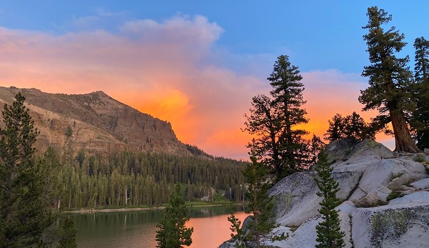Beautiful sunset view of the mountain at Lake Tahoe