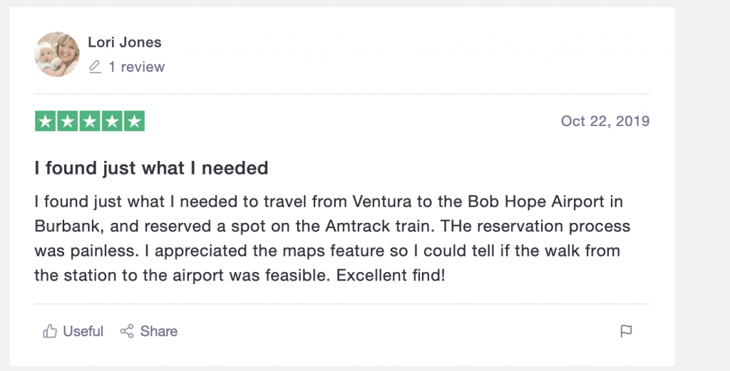 TrustPilot review of a user who appreciated Wanderu's map feature.