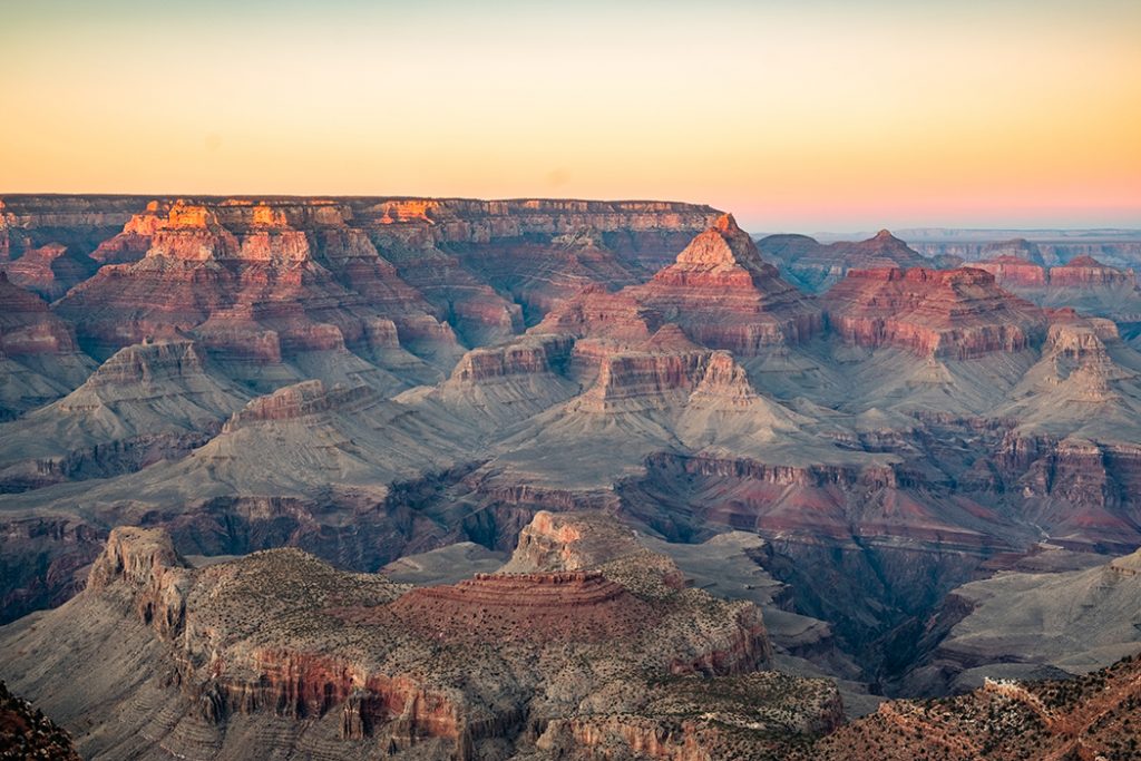 Scenic photo of the Grand Canyon at sunset.