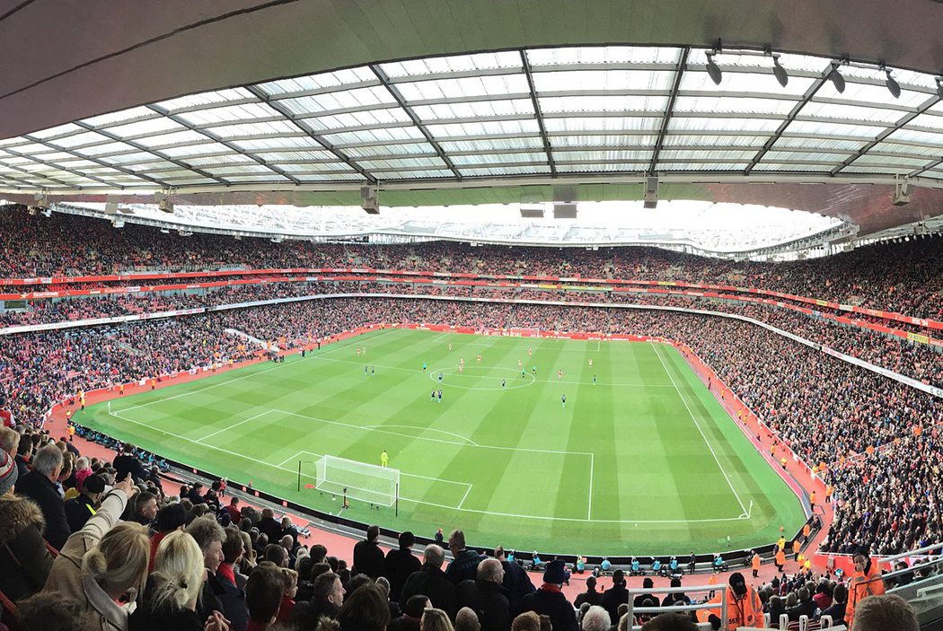 Panoramic photo from the stands in Emirates Stadium.