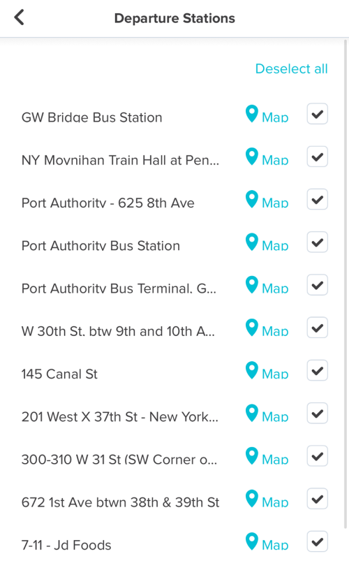 A list of potential bus and train stations for the Boston to New York route - Wanderu